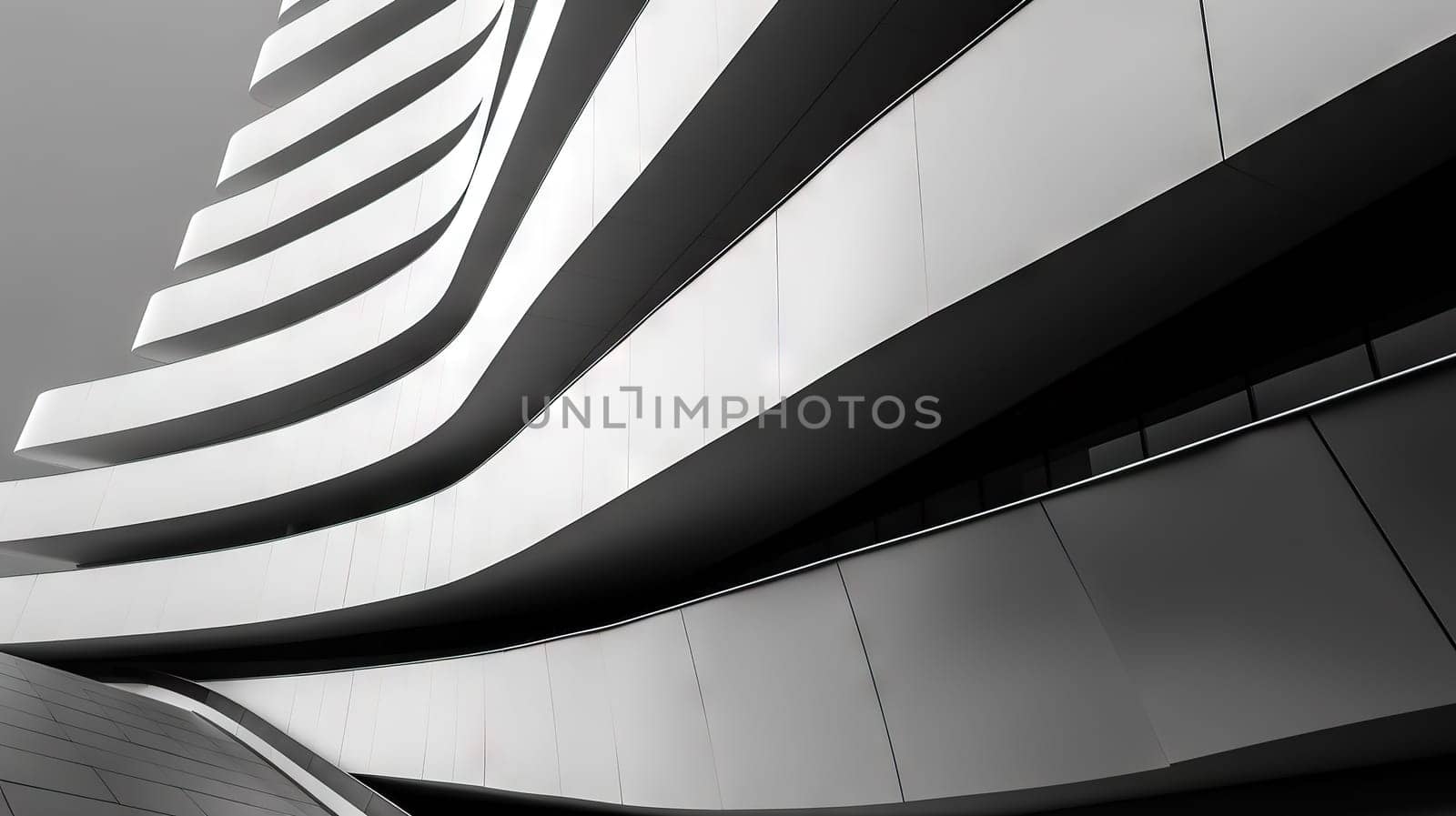 architectural interior scene in black and white - Wavy structure - AI generative