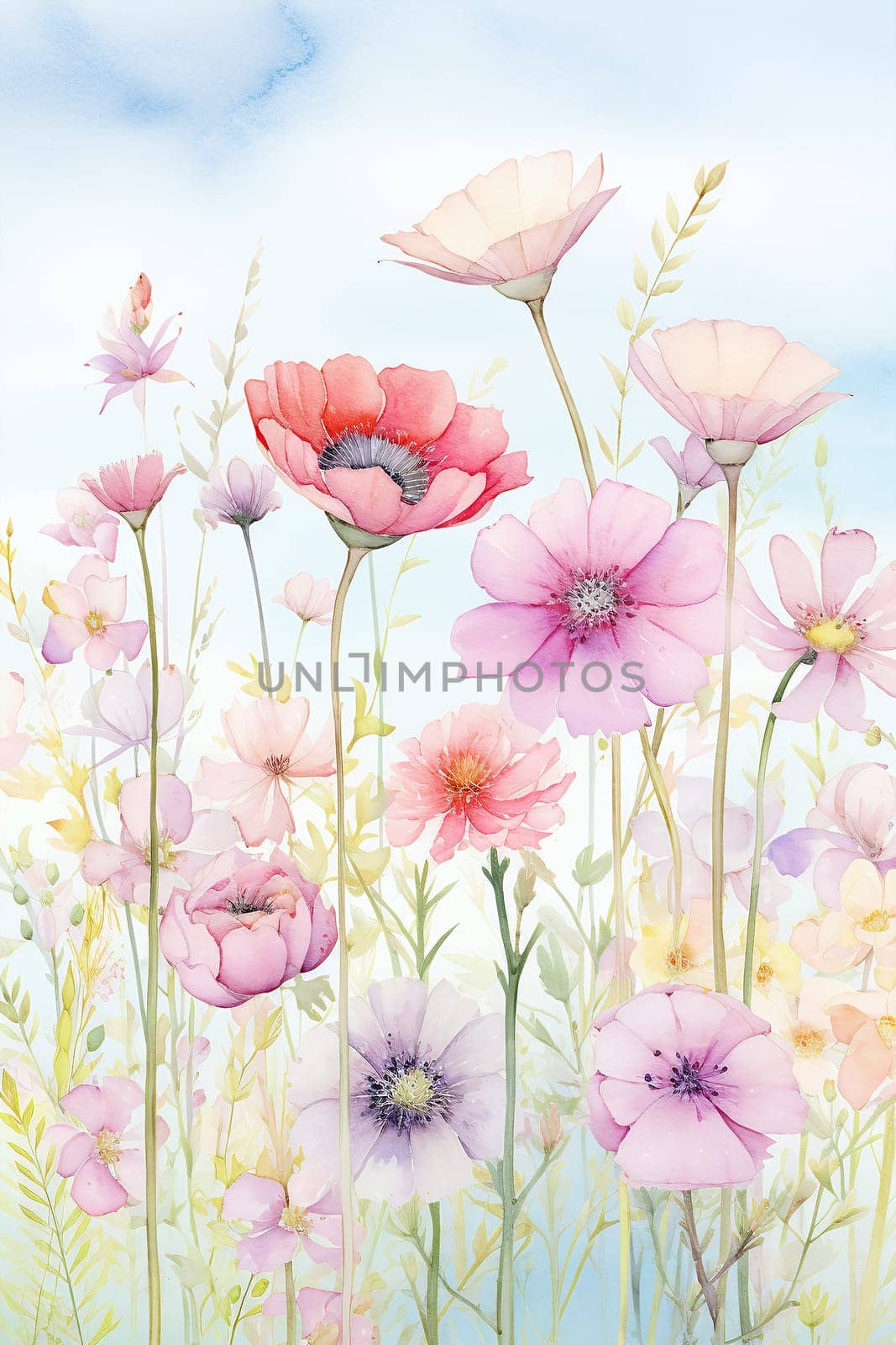 watercolor wildflowers art illustration - AI generative