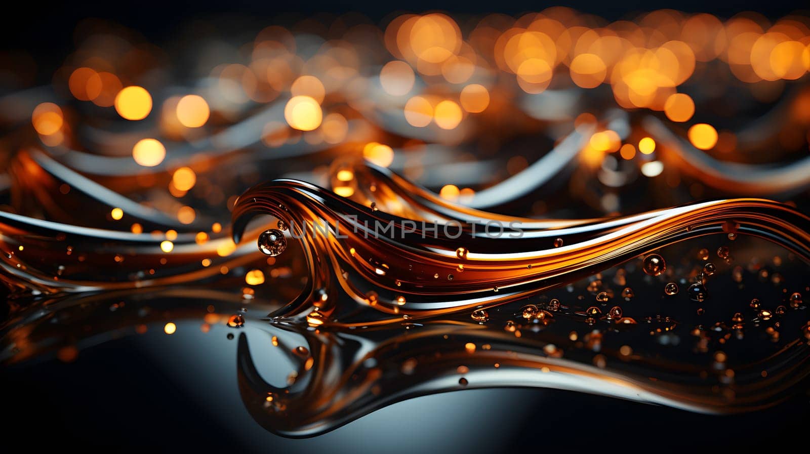 Golden flowing waves against black background - AI generative