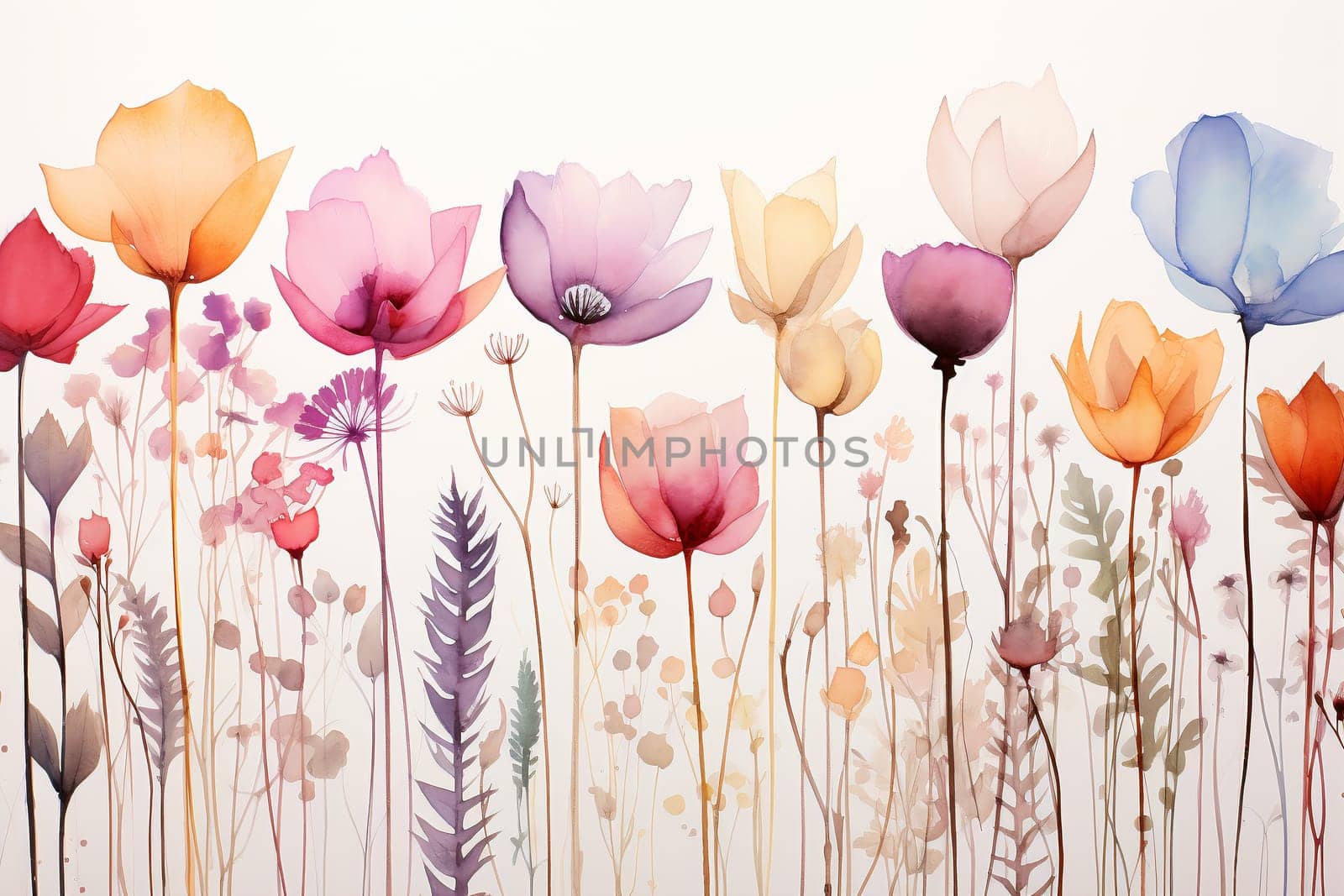 watercolor painting of wildflowers with different colors - AI generative