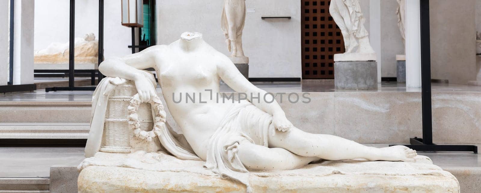 Possagno, Italy - August 2022: Antonio Canova collection. Classical sculptures in white marble, gallery of masterpieces