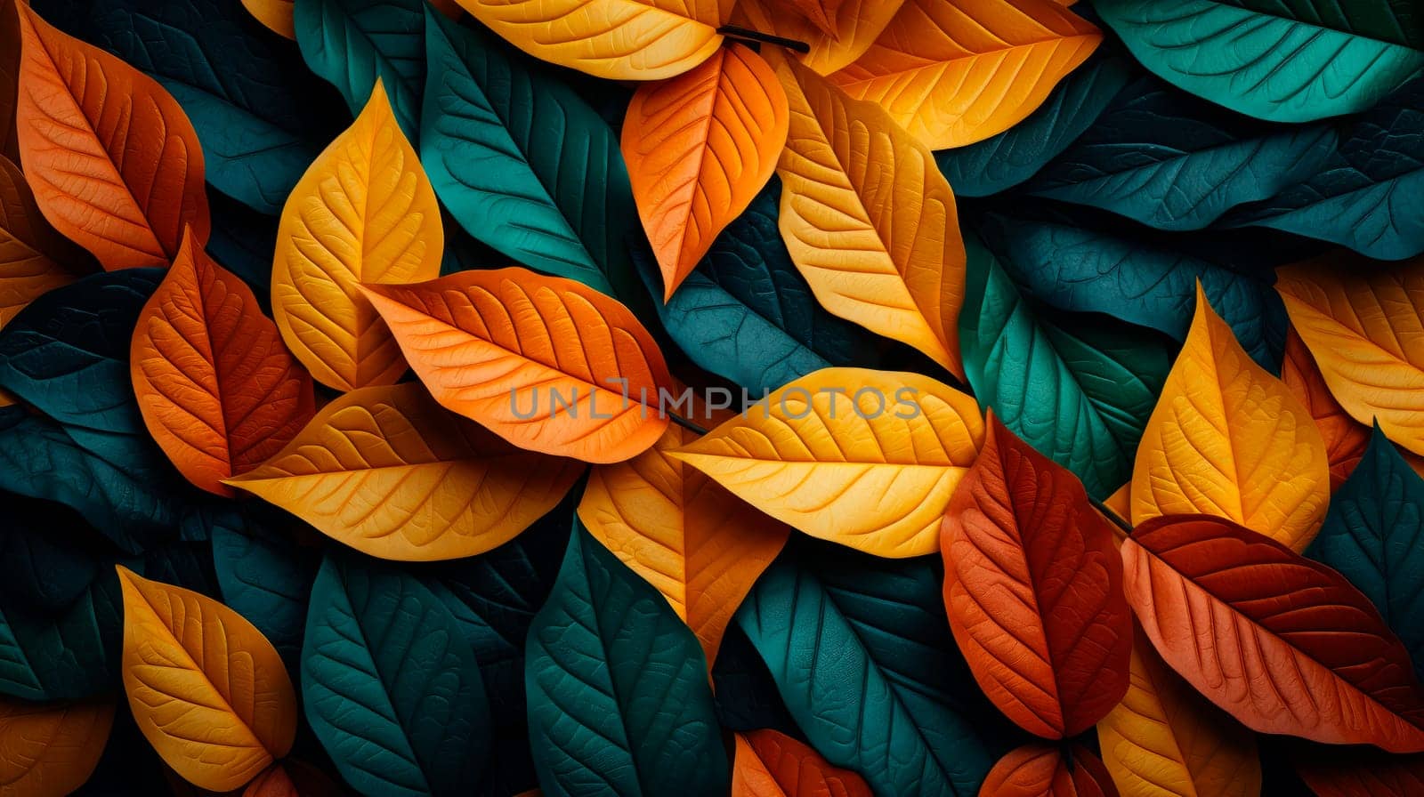 Abstract background of autumn leaves. Colorful autumn background.Top down view.AI generated