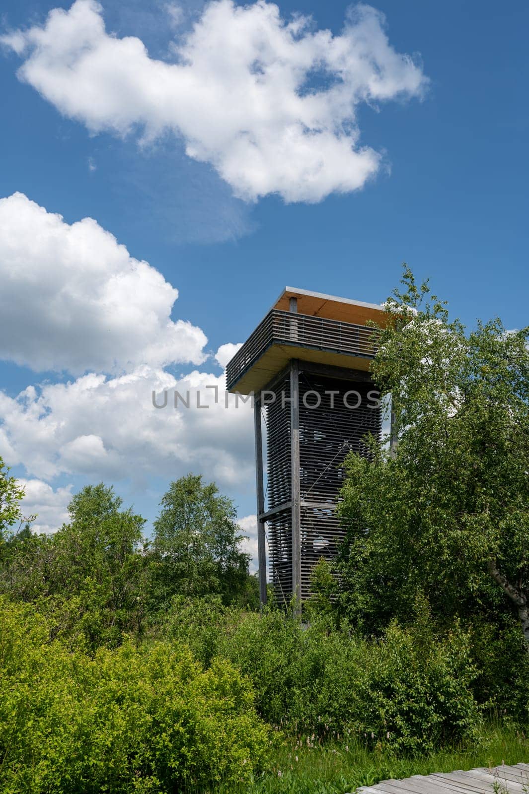 Observation tower in the Black Moor in the High Rhoen, Bavaria, Germany