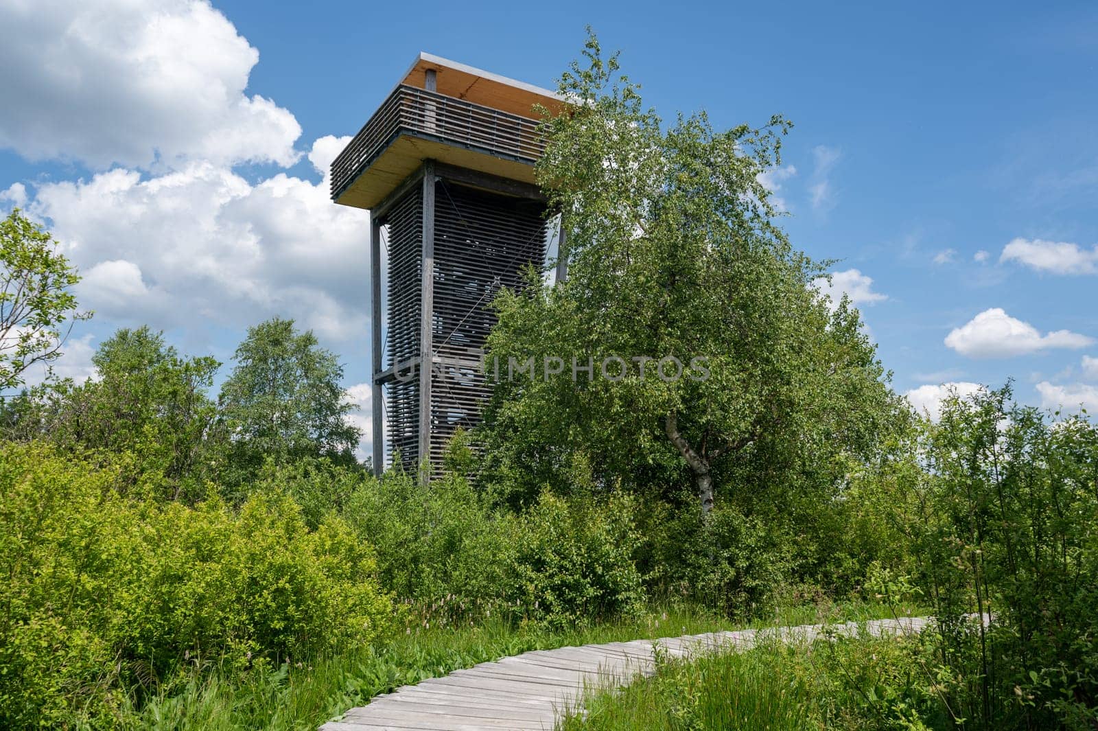 Observation tower in the Black Moor in the High Rhoen, Bavaria, Germany