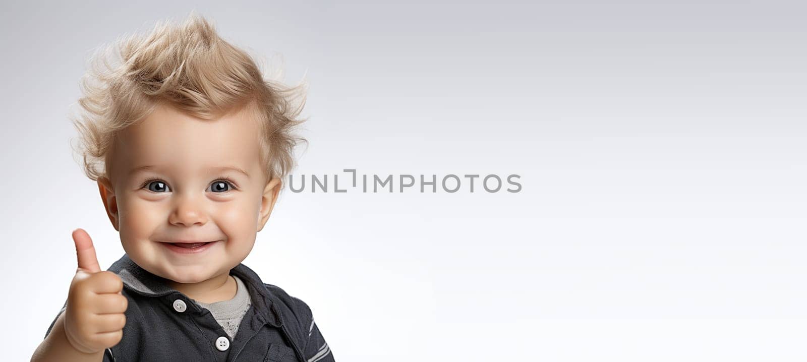 Toddler showing thumb up, caucasian boy with positive hand gesture, optimism and emotion of a child