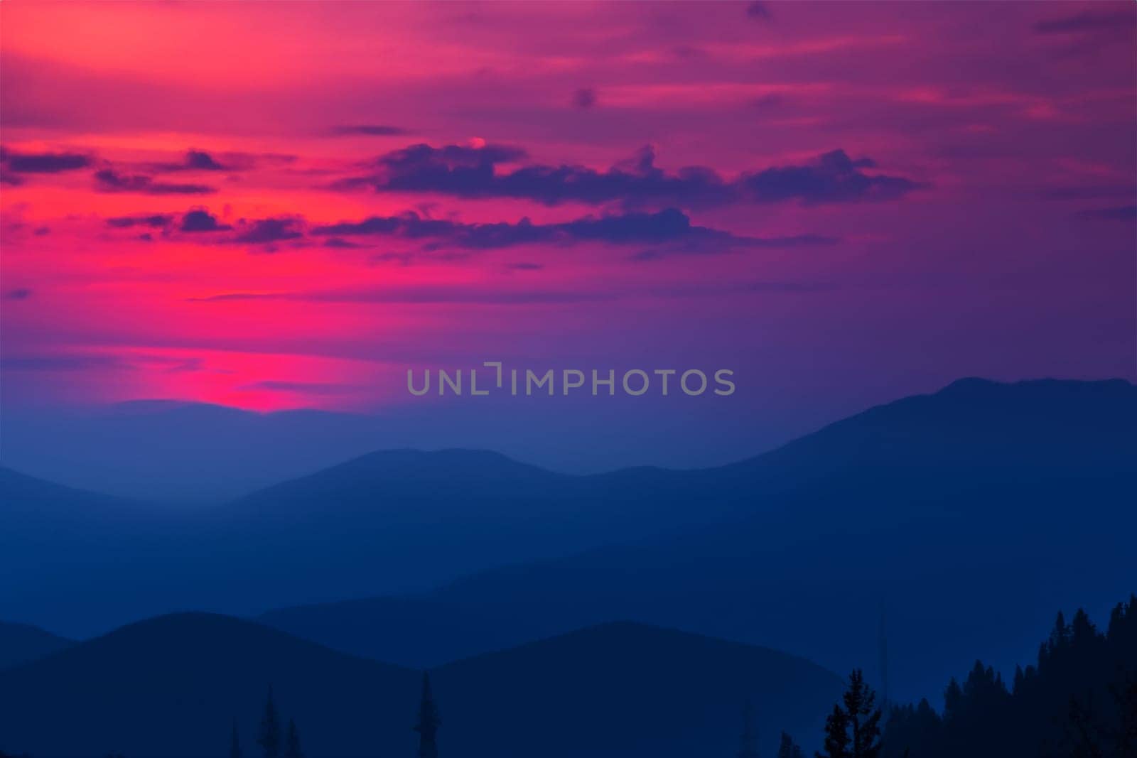 View of landscape nature and mountain with sunlight and sunset or sunrise in twilight, Ai Generate