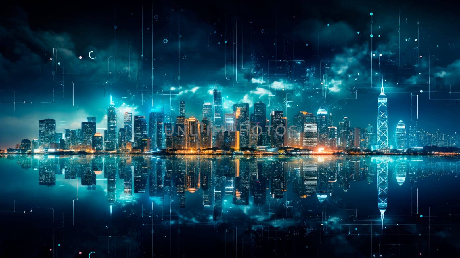 Smart city and big data connection technology concept. Technology, smart city and logistics. Double exposure.AI generated