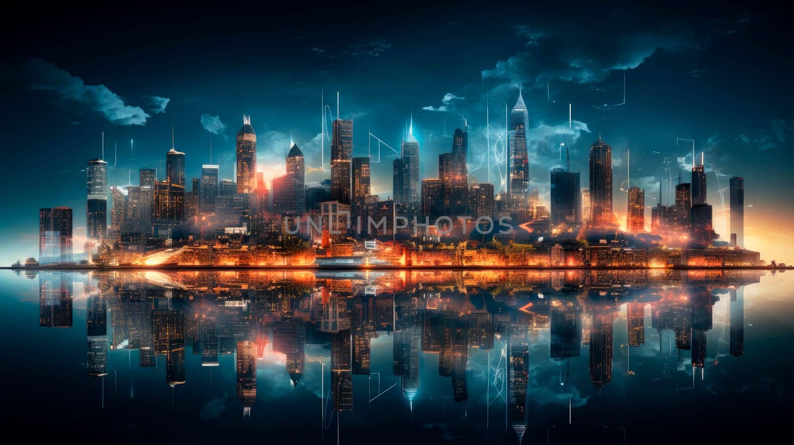 Smart city and big data connection technology concept. Technology, smart city and logistics. Double exposure.AI generated