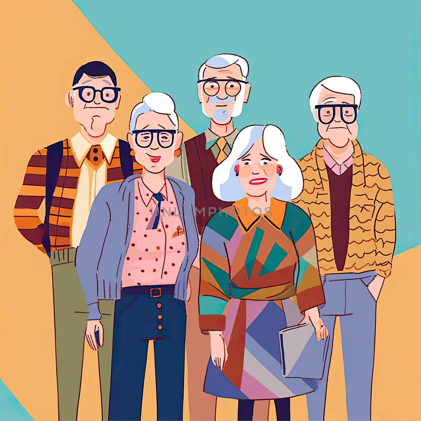 Group of elderly people standing together - vector illustration in flat style - AI Generated