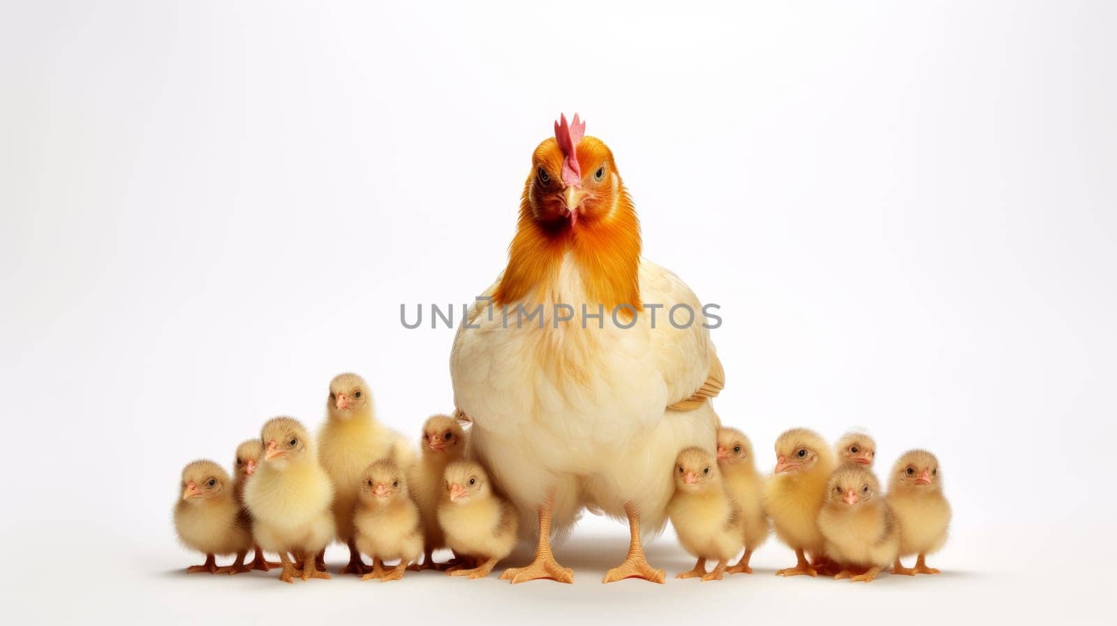 Chicken with chicks isolated on white background - artificial art