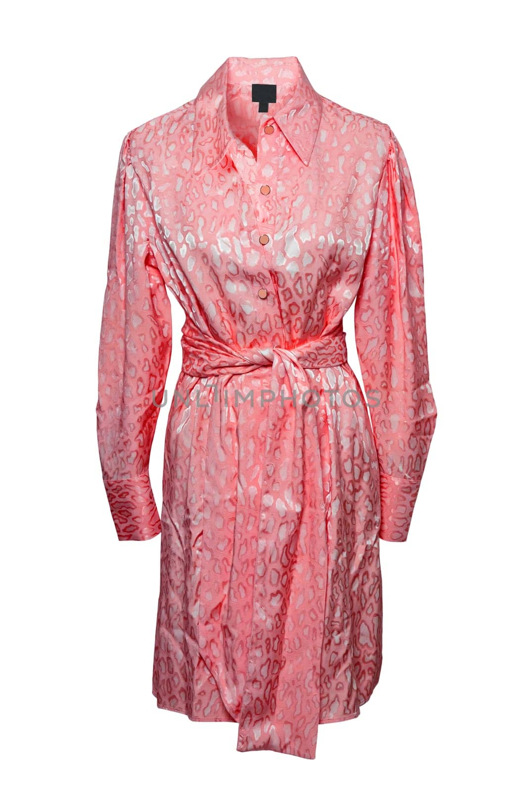 Party dress isolated. Close-up of a beautiful reddish shiny woman girl dress isolated on white background. Clipping path. Festive elegant evening dress.