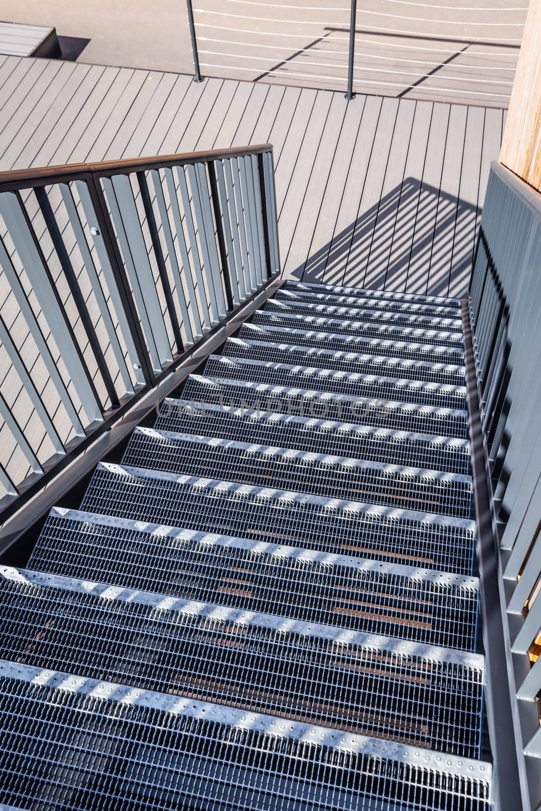 Modern design metal staircase, stair for fire escape with railing