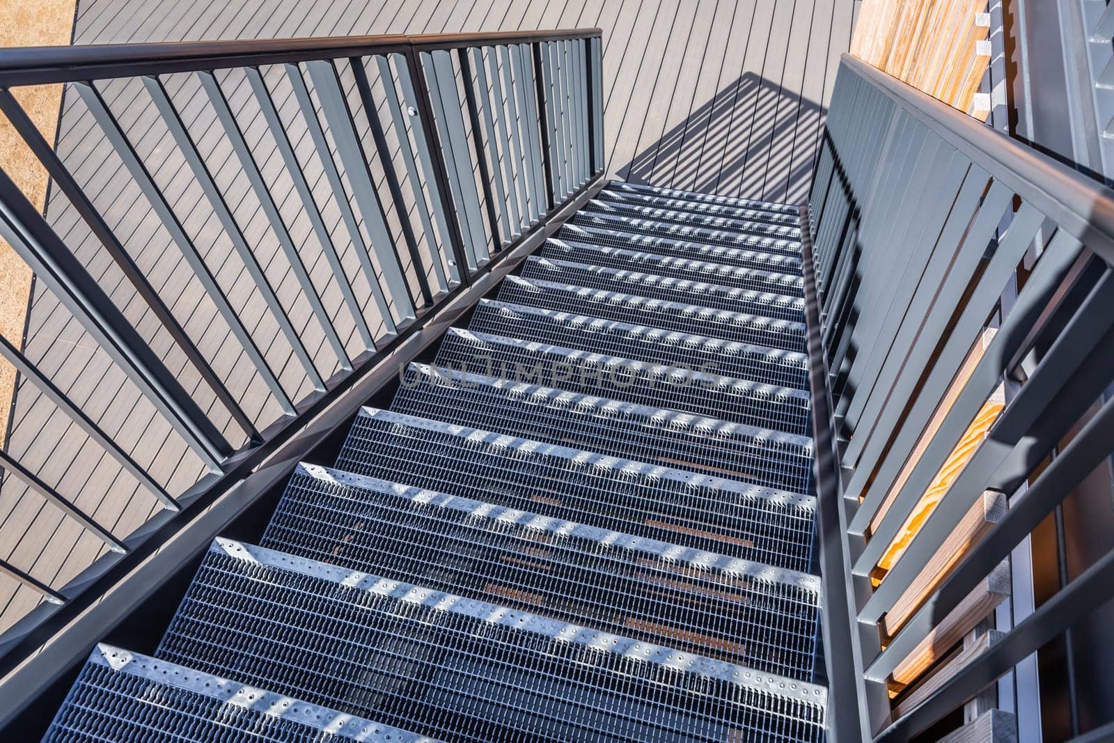 Modern design metal staircase, stair for fire escape with railing
