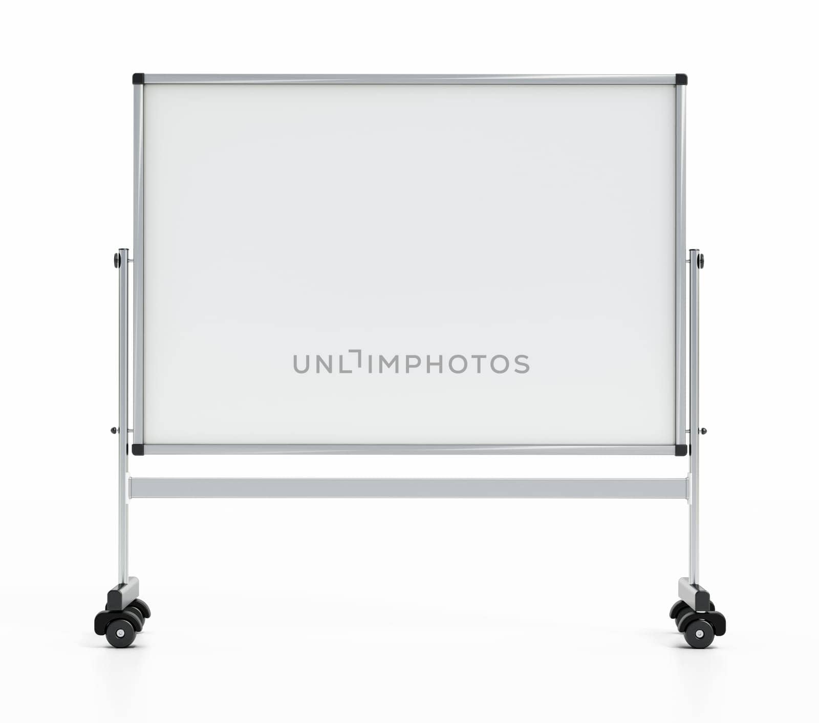 White board on wheels isolated on white background. 3D illustration.