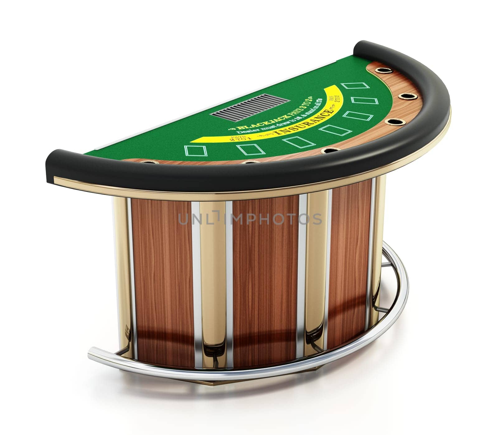 Blackjack table isolated on white background. 3D illustration.