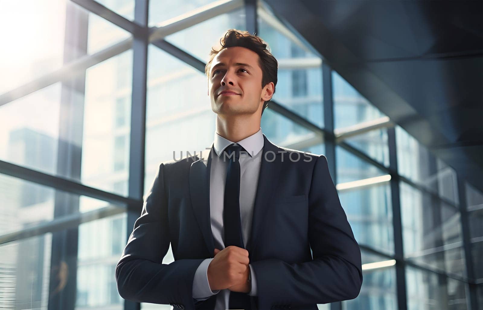 Portrait of successful businessman, ceo. Happy smiling employee at modern office. High quality photo