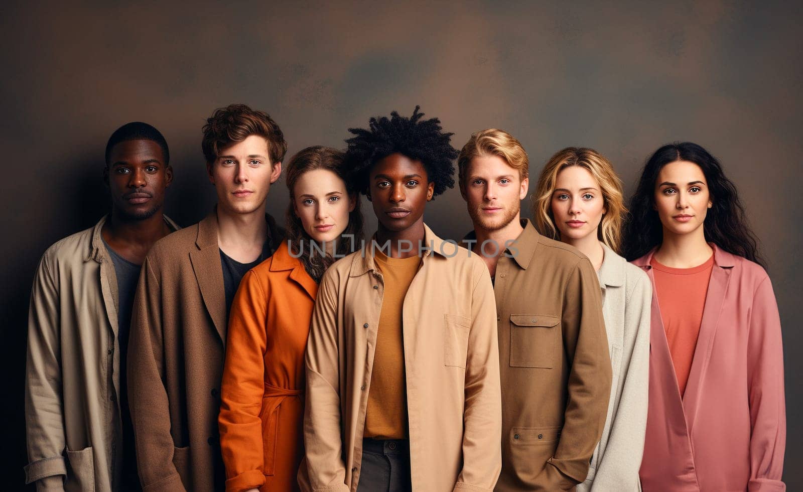 Portrait studio of multiracial young people group. Diversity an tolerance concept. Generative AI.