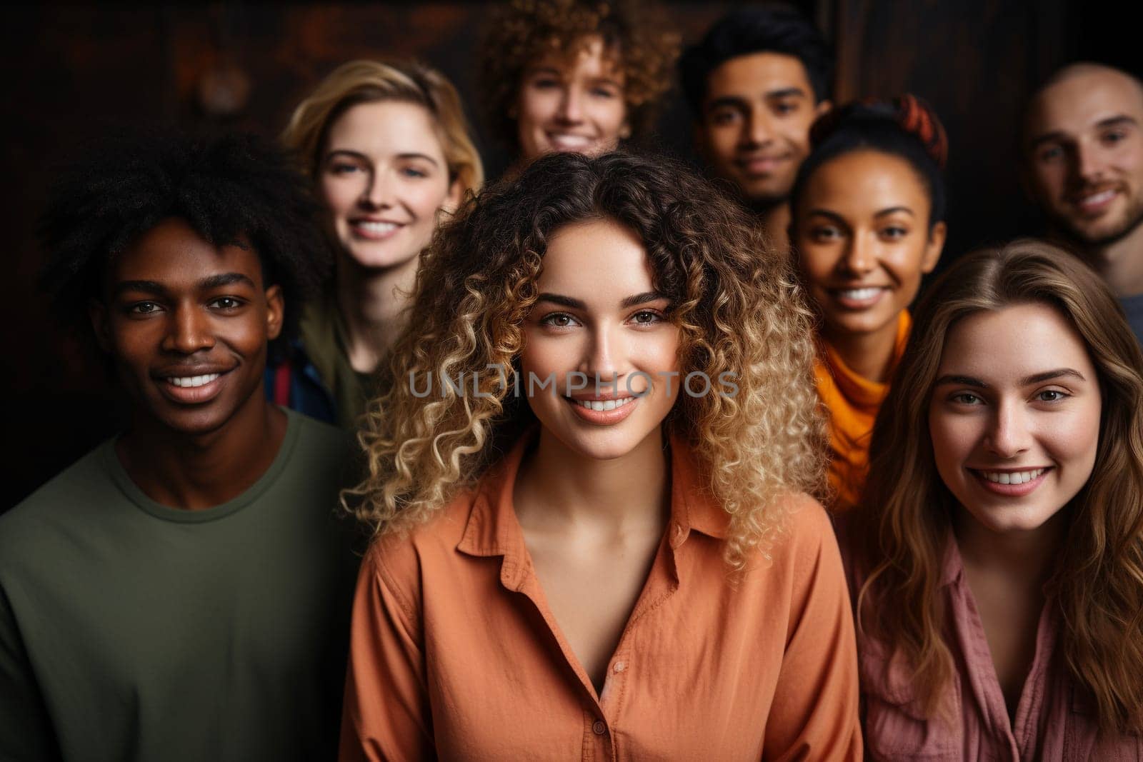 Portrait of multiracial young people group. Diversity an tolerance concept. Generative AI.