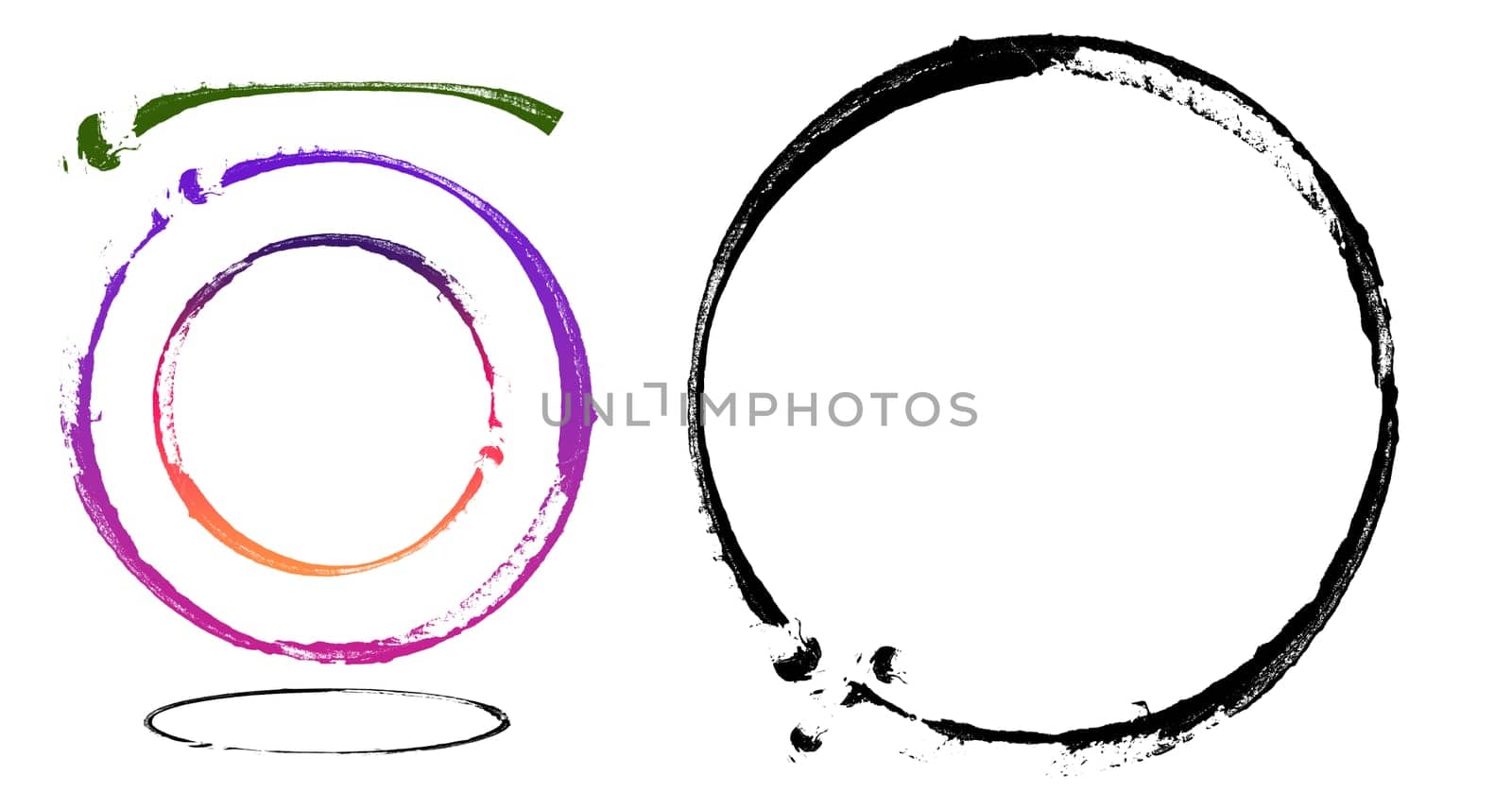 Round black and pink paint imprint on white isolated background