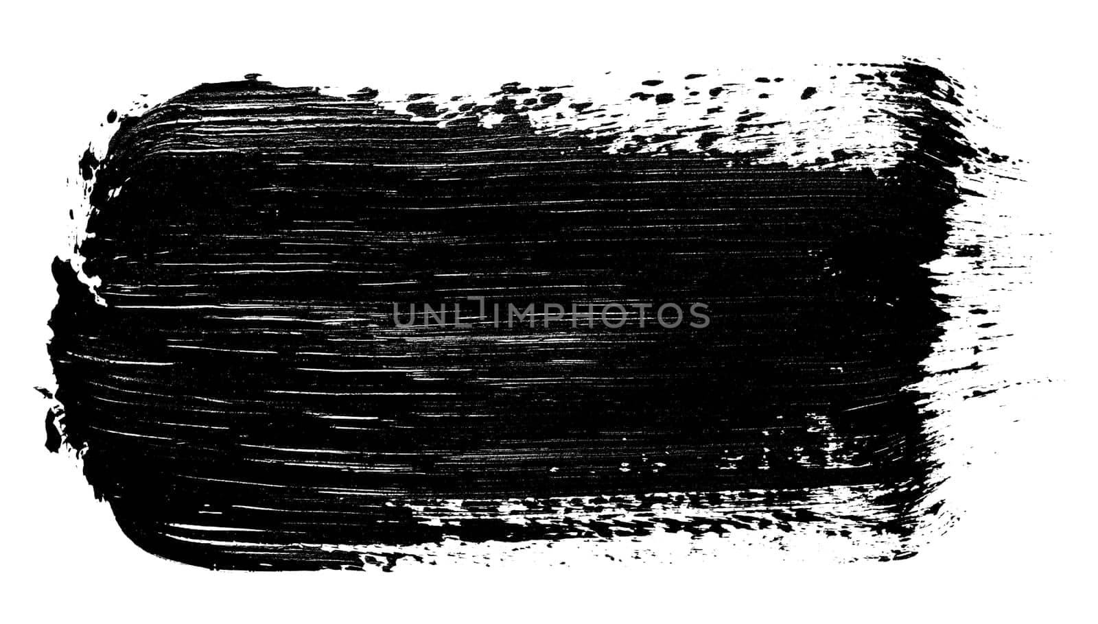 Black paint stroke with bristle brush, swatch isolated on white background