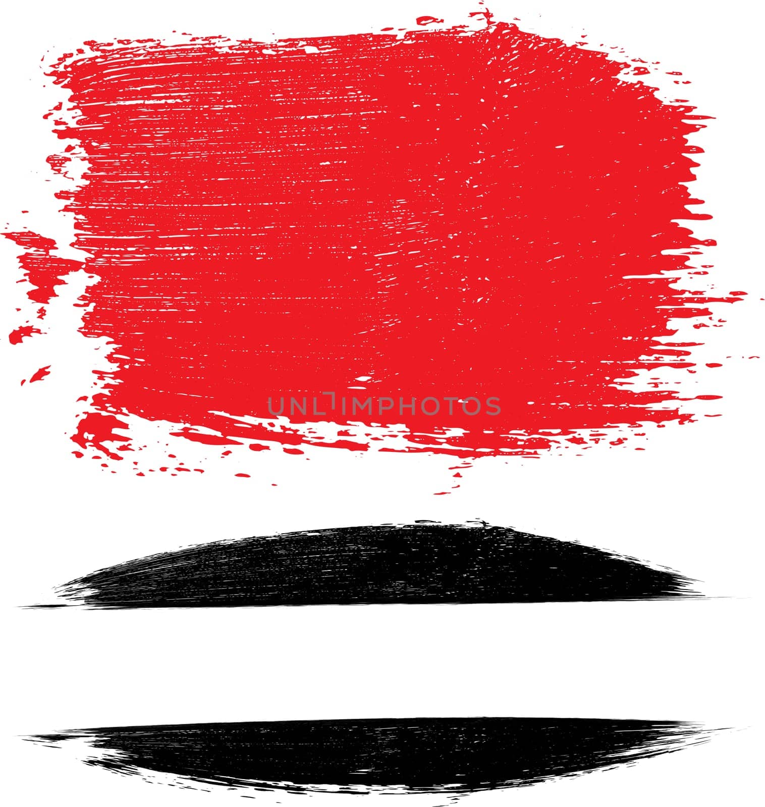 Brush strokes of red and black paint on a white isolated background