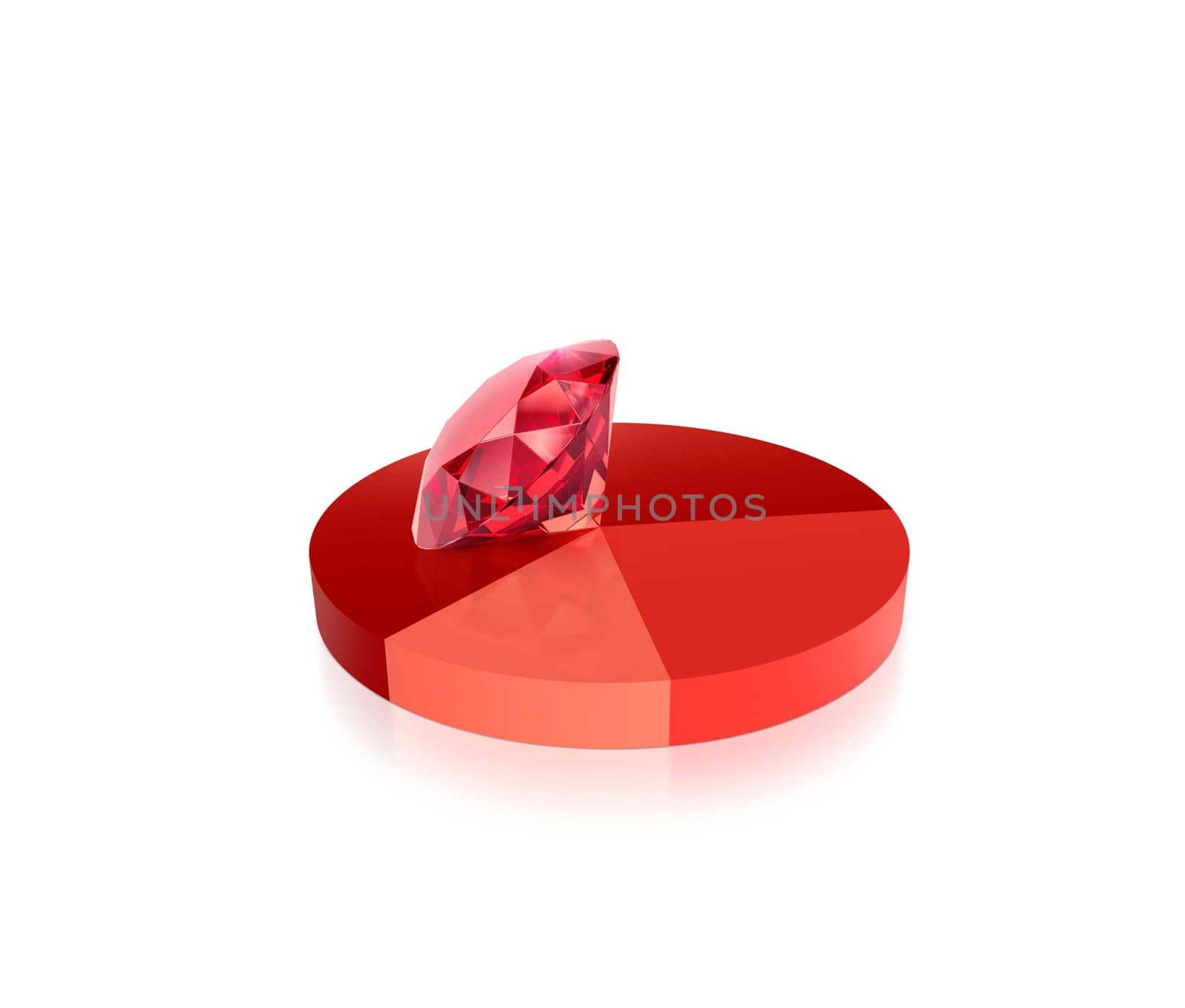 Red round diamonds with reflections on pie chart background.