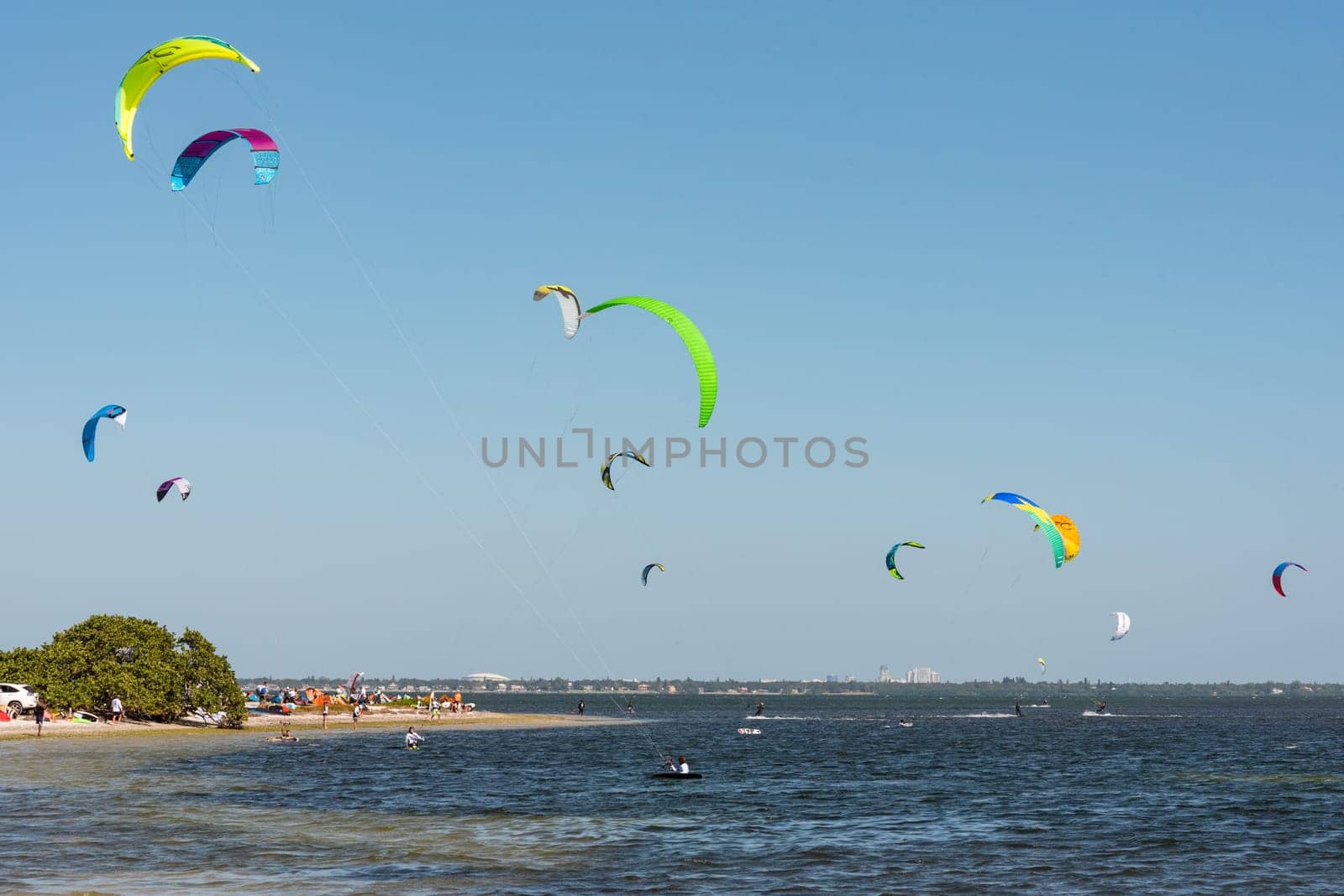 Kite surfers in the bay of Saint Petersburg, Florida, USA