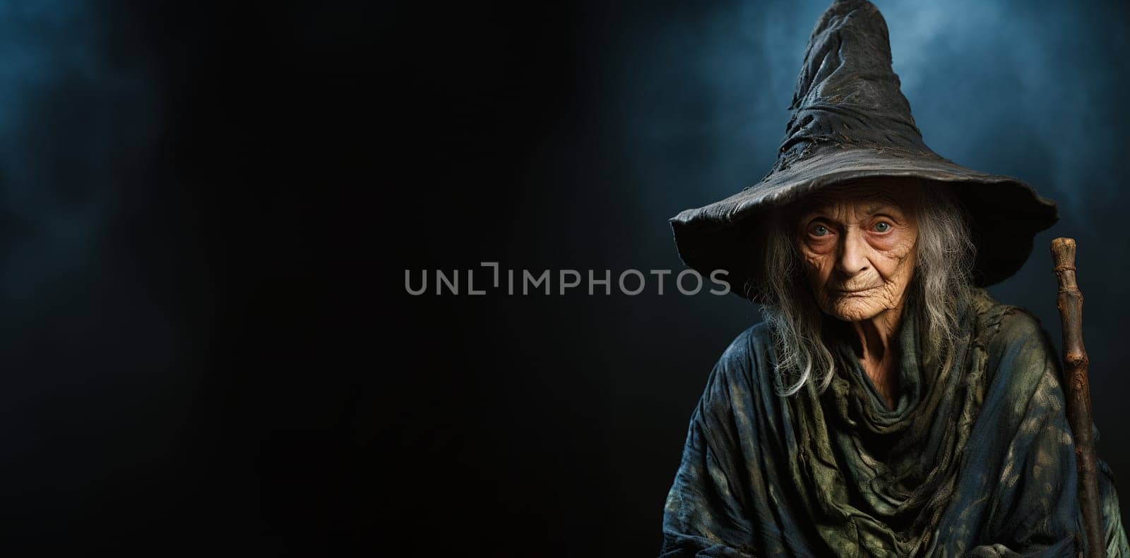 Witch portrait, old wicked and scary, Halloween holiday or Walpurgis Night at the Brocken mountain, Middle ages and witchcraft