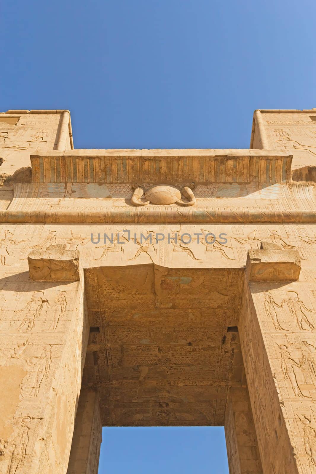 Entrance to the  ancient Egyptian temple of Horus in Edfu.  Egypt. Vertically.