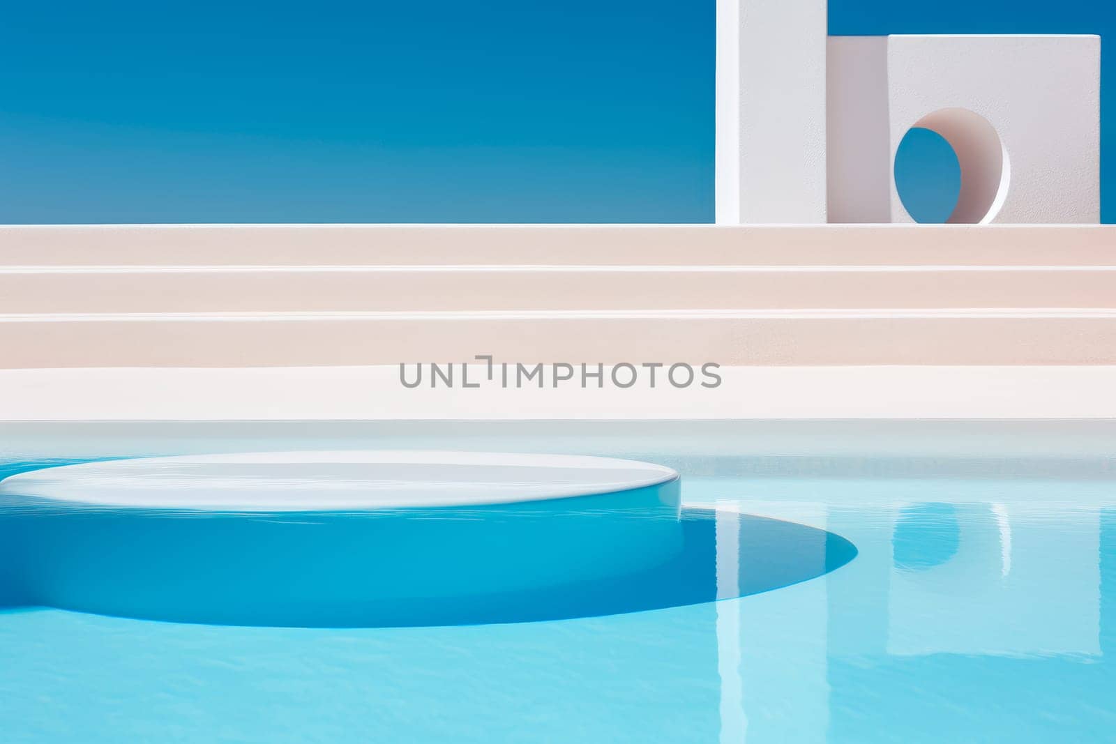 Front view of an minimalist style outdoor swimming pool. An open-air swimming pool with a clear water. AI generated
