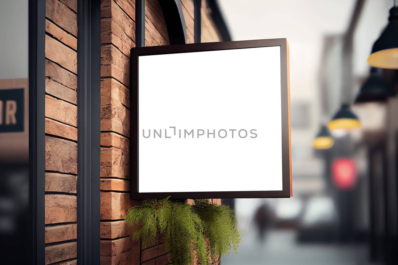 Outdoor store banner signage mockup - signboard for shop, store, restaurant in urban street