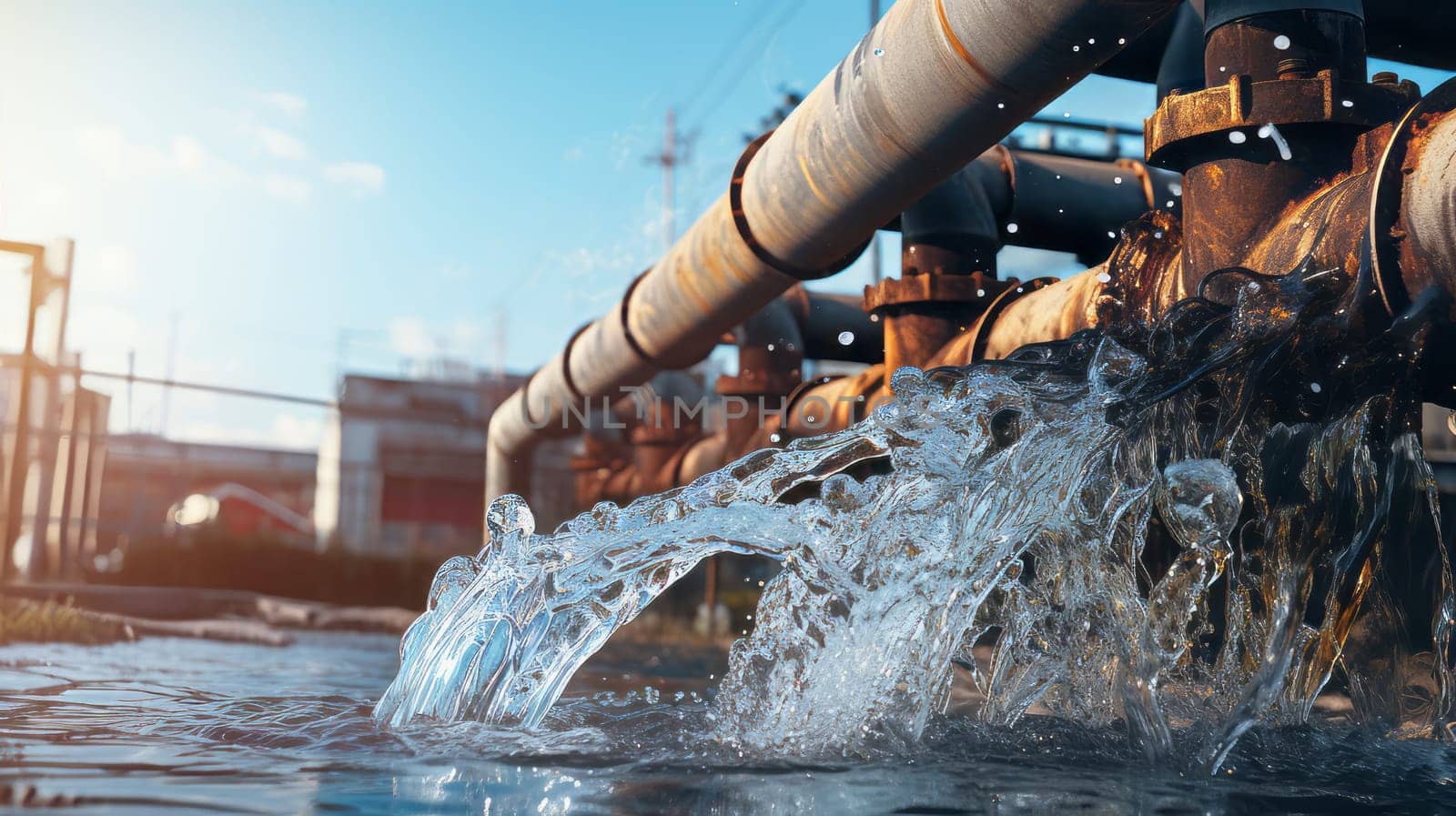 A close up of industrial waste pipes releasing toxins