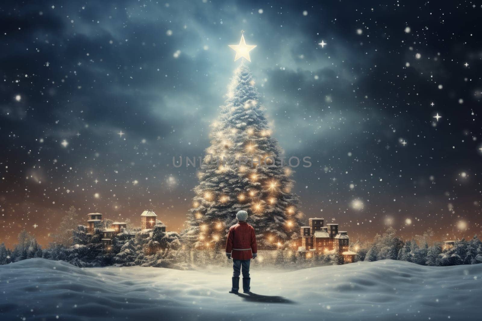 Surreal concept of holiday magic and dreamlike Christmas