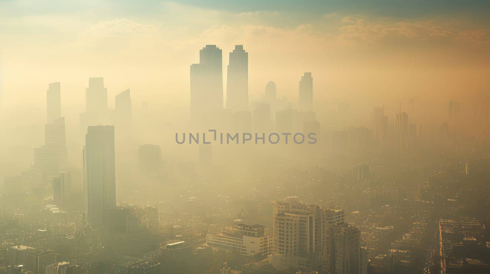 A city engulfed in harmful smog and pollution