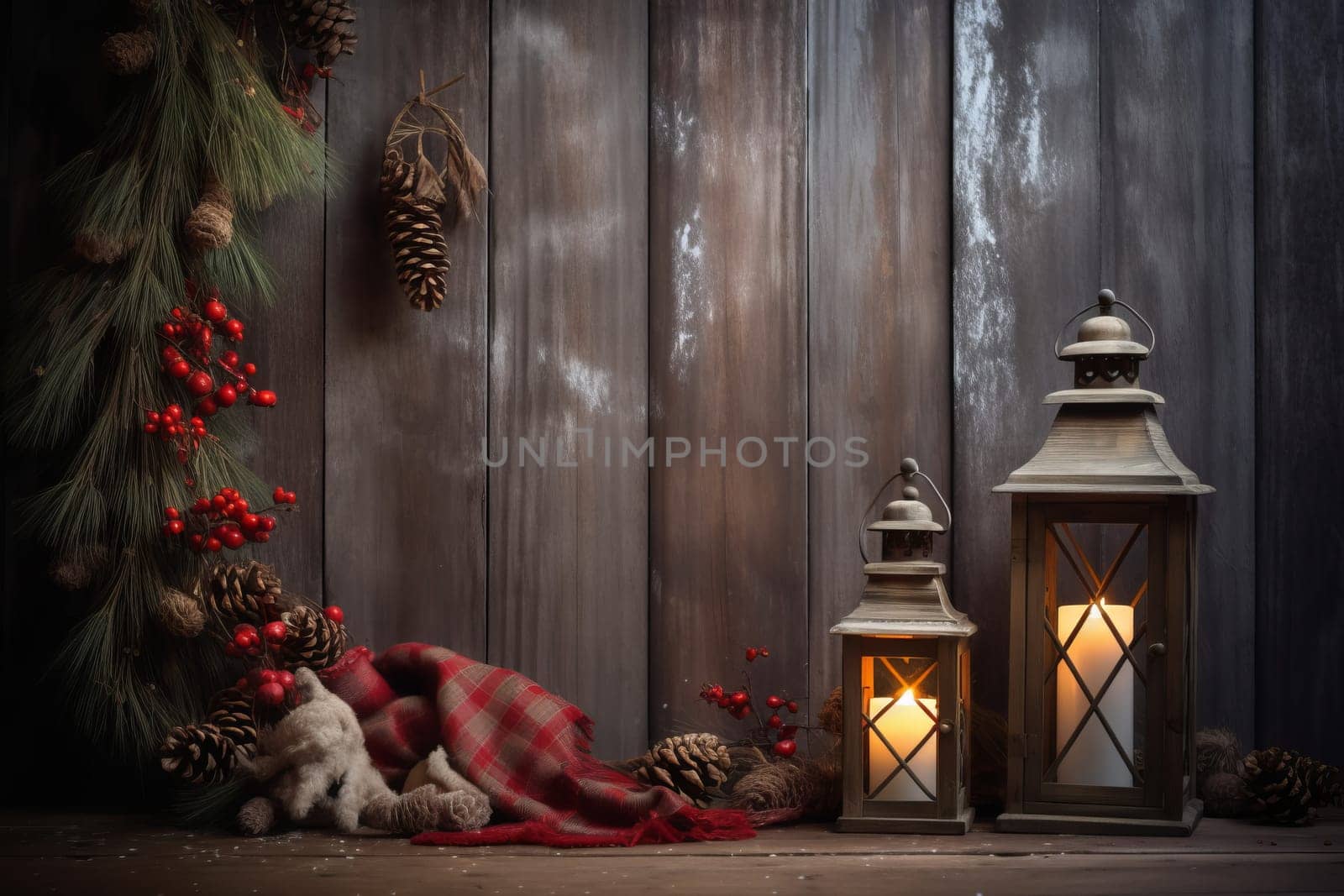 Rustic and cozy holiday accents adding warmth to the Christmas background