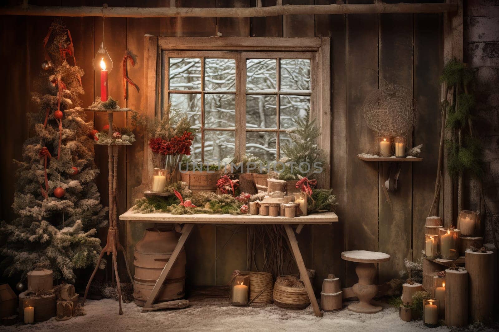 Rustic Christmas decorations invoking a sense of nostalgia