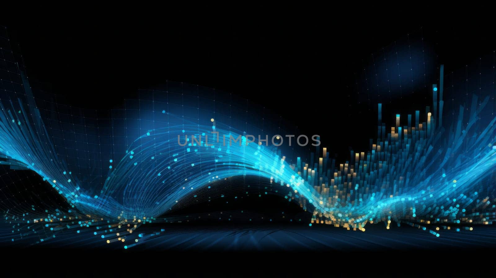 Blue abstract background with lines and dots