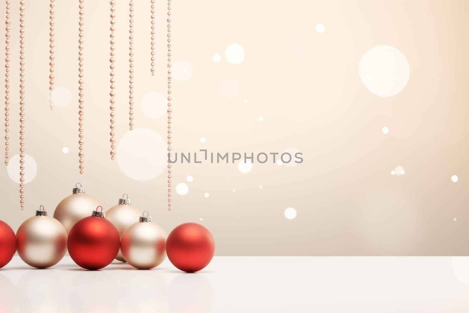 Festive table decorated with red and silver ornaments