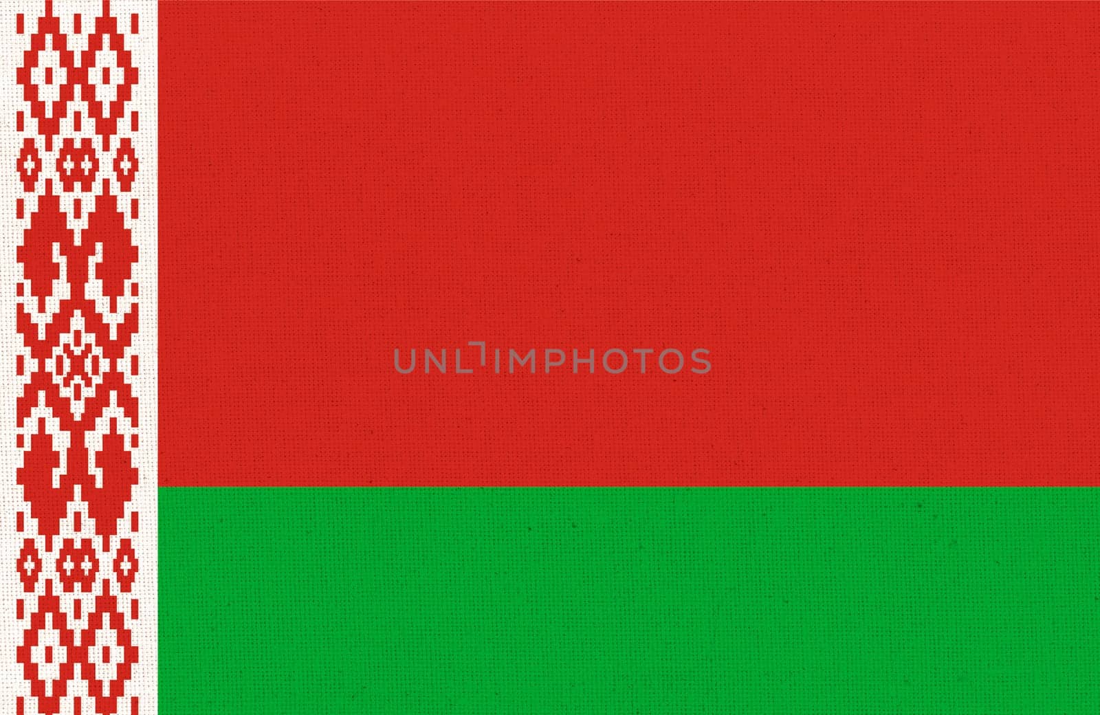 Belorussian flag on fabric surface. Fabric texture. National symbol of Belarus on patterned background. Flag of Belarus - 3D illustration - Fabric Texture