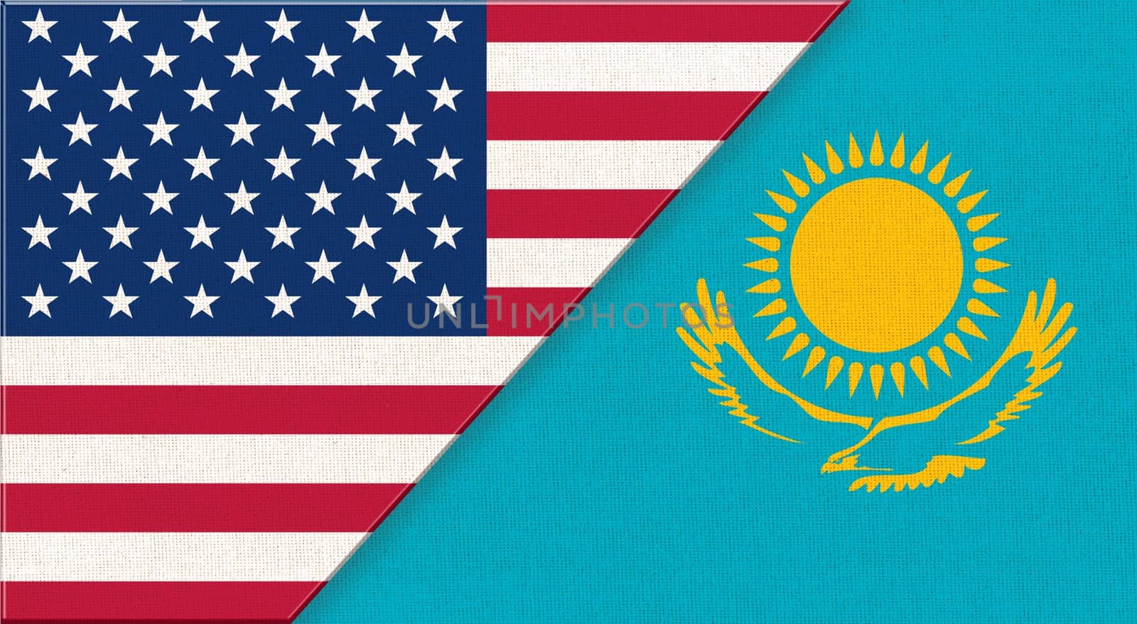 Flags of USA and Cayman Islands. American and Cayman Islands national flags on fabric surface. Flag of USA and Cayman Islands- 3D illustration. Two Flag Together - Fabric Texture