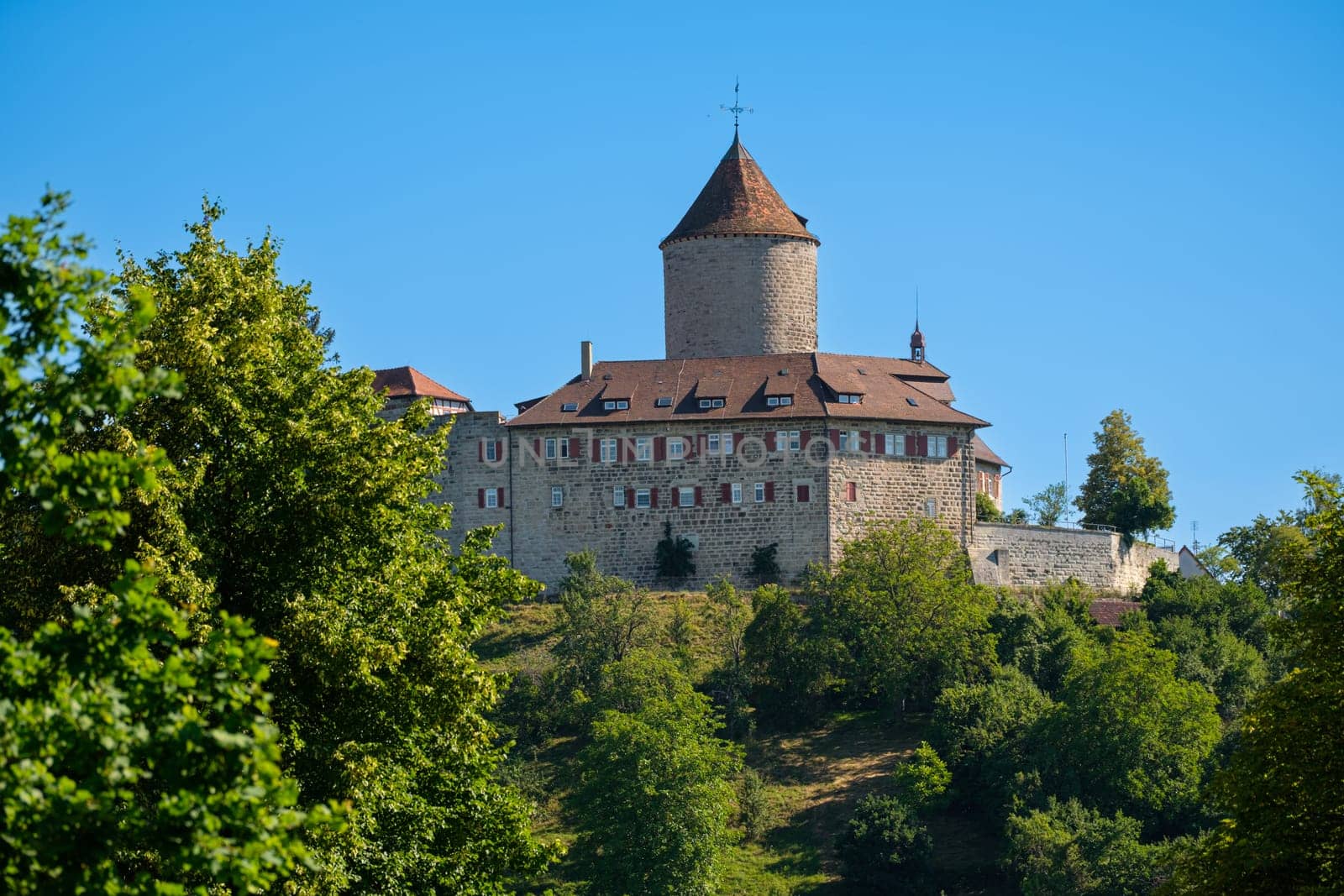 Castle Reichenberg with green trees in summer