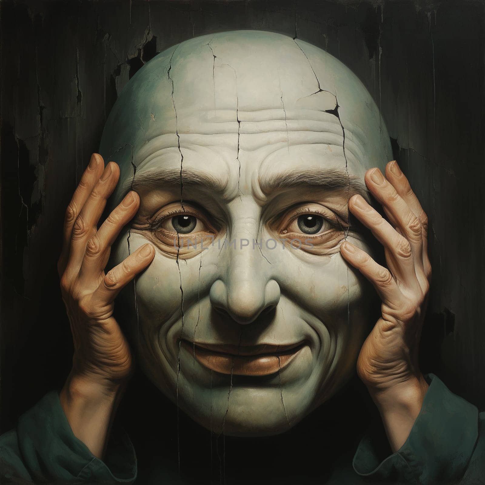 Mask with a sad unhappy face, identity disorder, borderline and Schizophrenia, multiple personality, mental health and depression