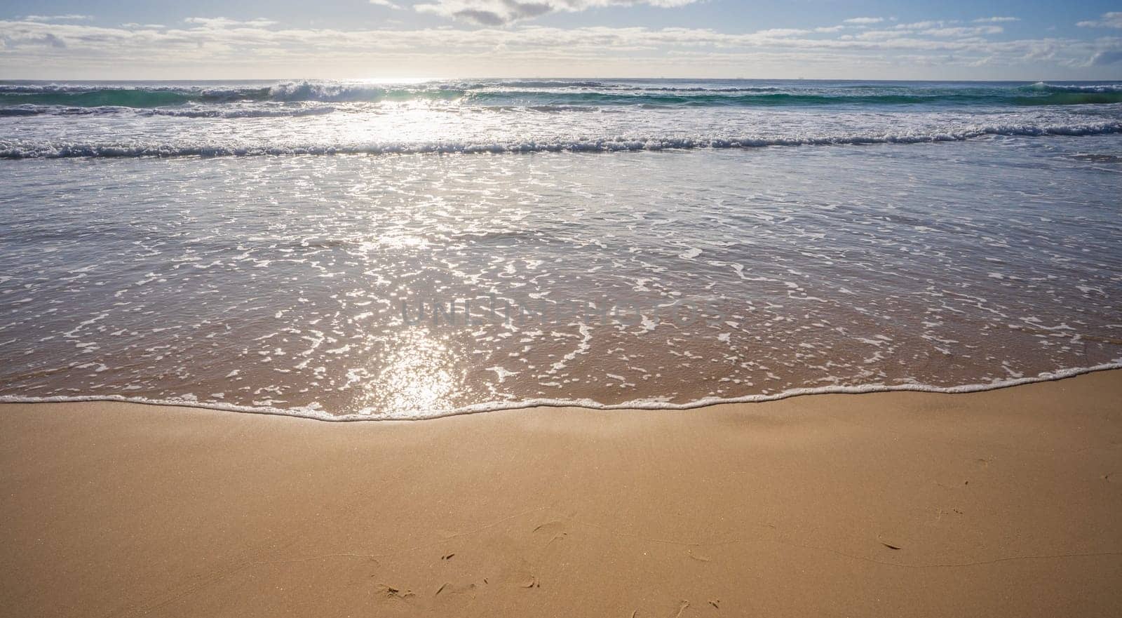 Empty conceptual background with copyspace for advertising surfing holiday vacation Sunshine Coast Queensland sun surf sandy beaches. Early morning exercise relaxation meditation inspirational calming background scene with nobody.