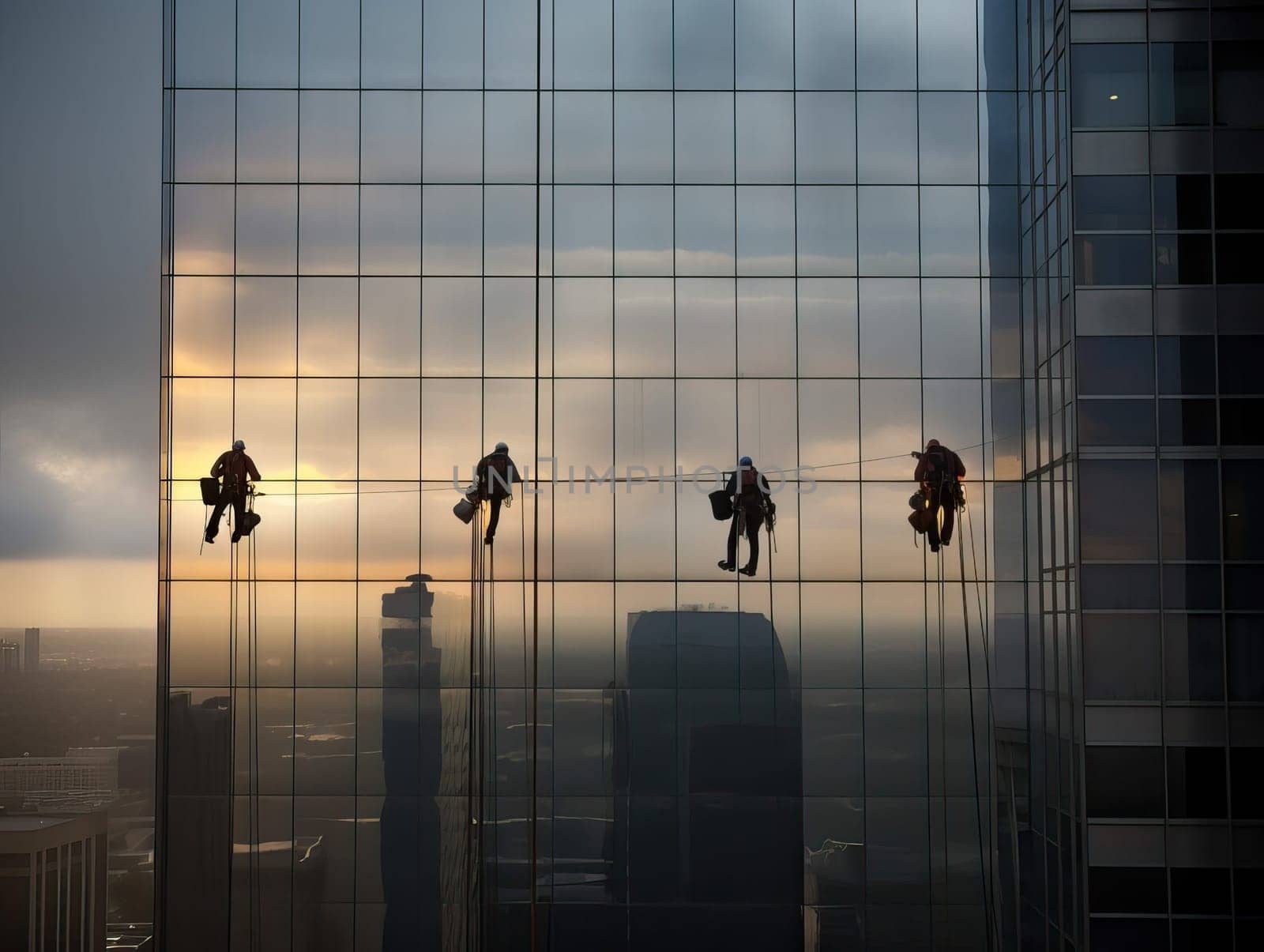 workers of the tallest building at high-rise work. Generative AI .
