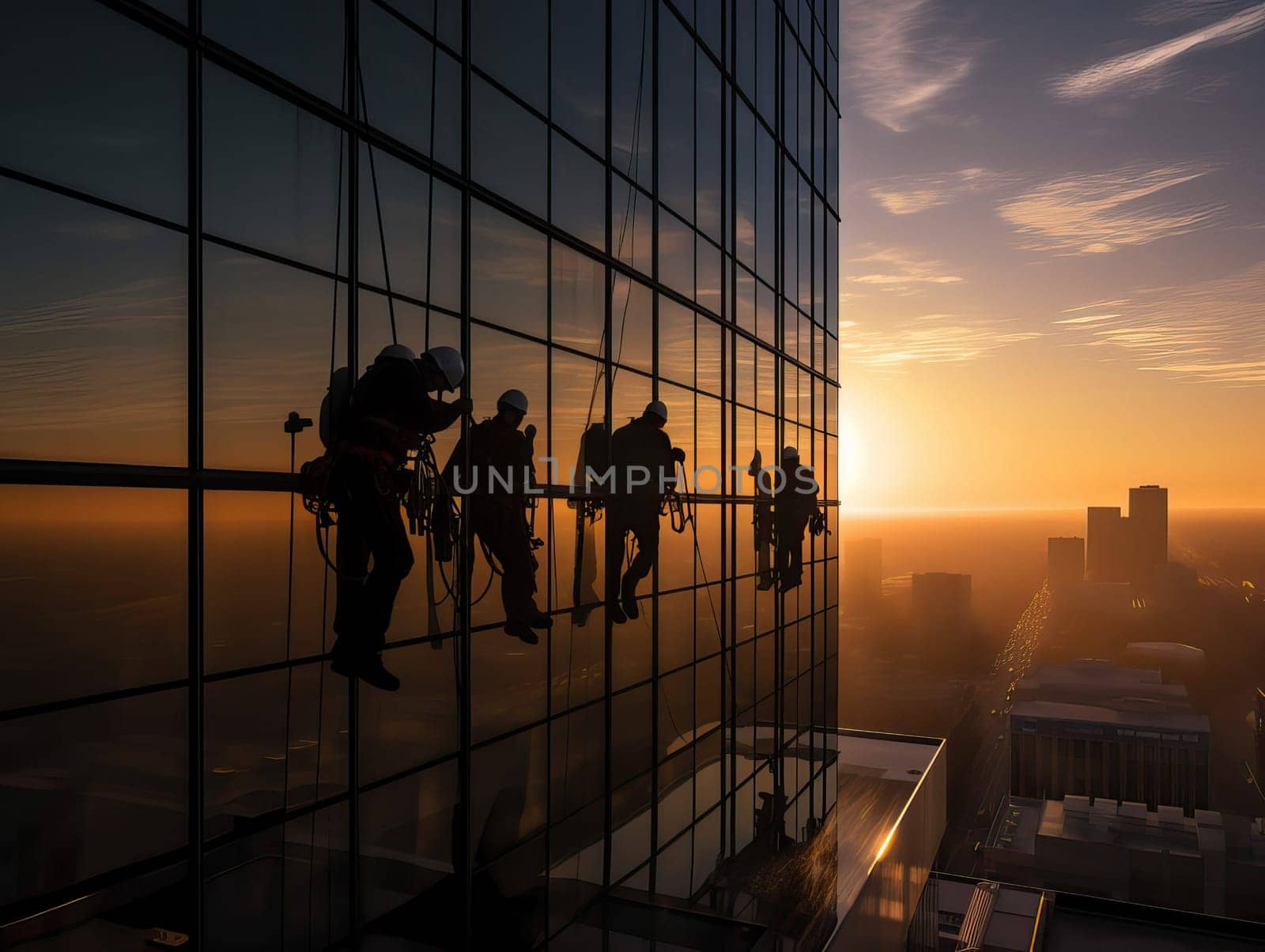 workers of the tallest building at high-rise work. Generative AI