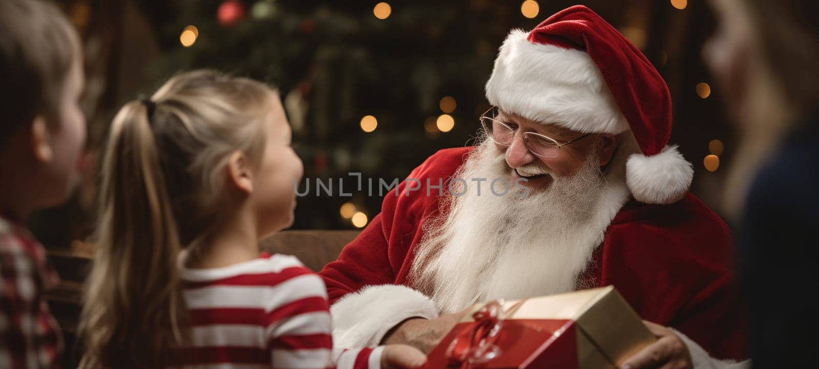 santa claus giving presents gift to kids christmas xmas, ai
