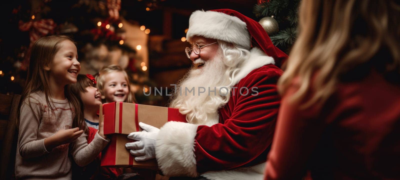 santa claus giving presents gift to kids christmas xmas, ai