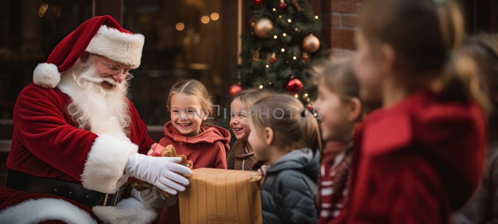 santa claus giving presents gift to kids christmas xmas, ai