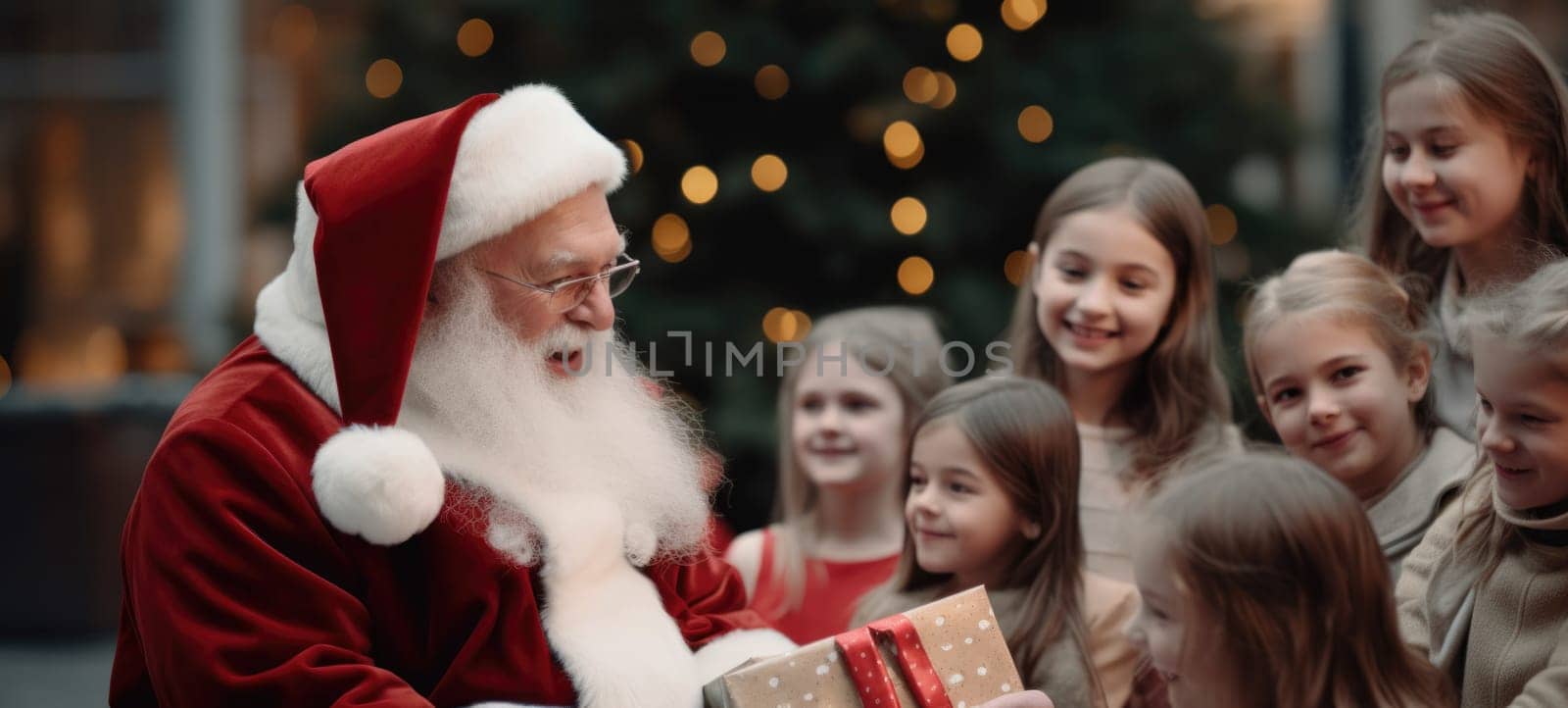 santa claus giving presents gift to kids christmas xmas, ai
