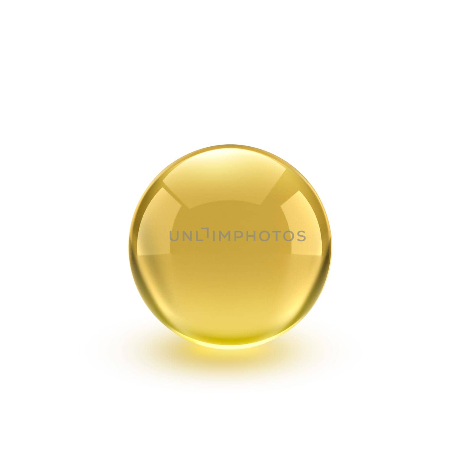 Oil gold glass ball isolated in vector on white background. Cosmetic pill capsule of vitamin E, A, Argan oil, Almond, cod liver, Omega 3, fish. Golden bubble template